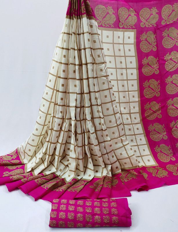 Checkered Bhagalpuri Art Silk, Cotton Silk Saree  (Pink)