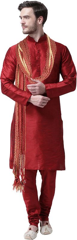 Men Kurta, Churidar & Dupatta Set Pure Silk