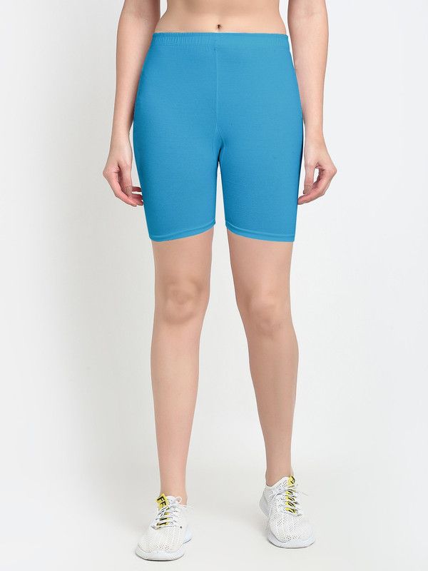 Solid Women Light Blue Cycling Shorts, Gym Shorts, Night Shorts, Regular Shorts, Running Shorts