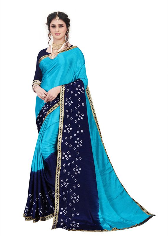 Bandhani Silk Blend Saree  (Light Blue, Dark Blue)