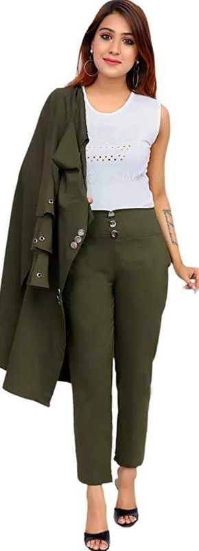 Women Ethnic Jacket, Kurta and Palazzo/Trouser Set Lycra Blend
