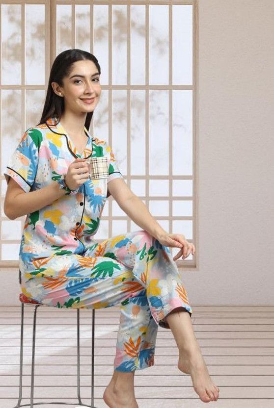 Women Shirt & Pyjama set Multicolor Animal Print