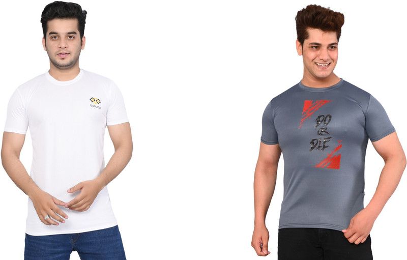 Pack of 2 Men Typography Round Neck Elastane White, Grey T-Shirt