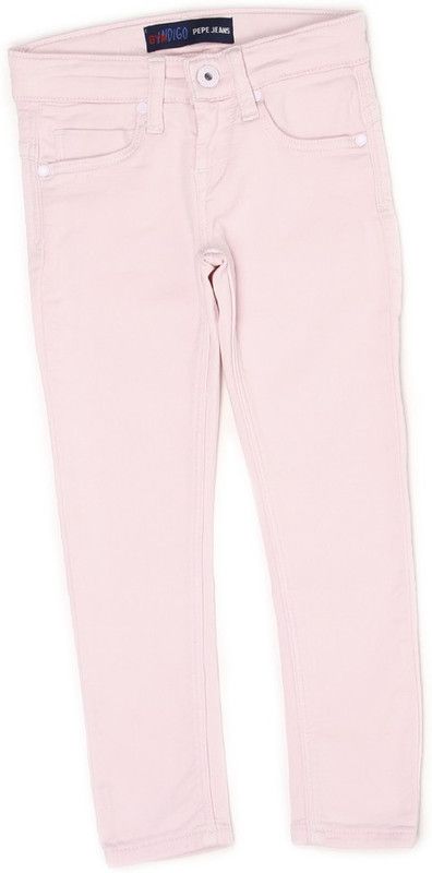 Girls Tapered Fit Mid Rise Pink Jeans