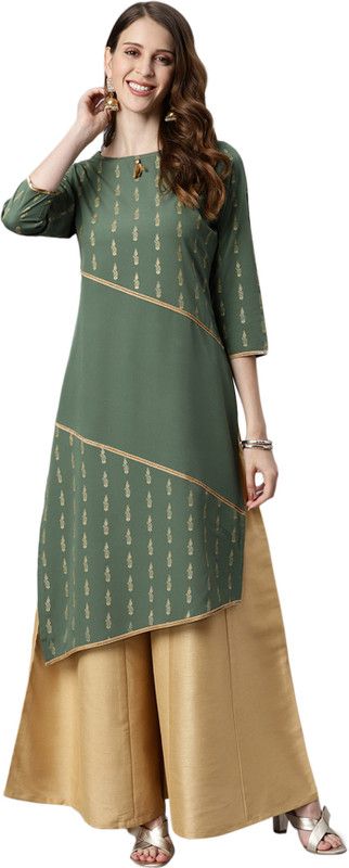 Women Paisley Crepe Straight Kurta  (Green)