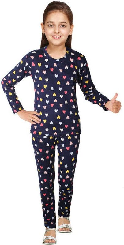 Girls Printed Lycra Blend Kids Nightwear  (Dark Blue Pack of 1)
