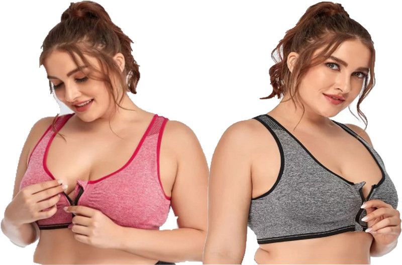 Women Sports Lightly Padded Bra  (Black, Pink)