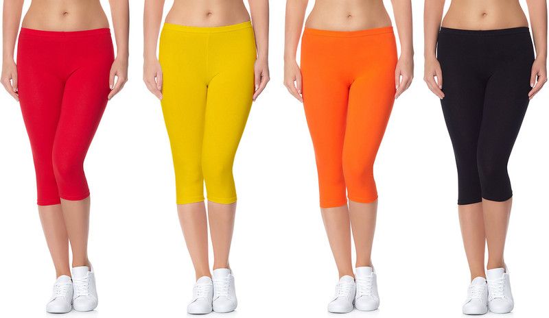 Cotton Lycra 220 GSM Bio-Wash Women Red, Black, Orange, Yellow Capri