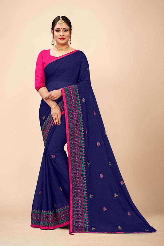Self Design, Geometric Print, Woven, Polka Print Banarasi Chiffon Saree  (Blue)