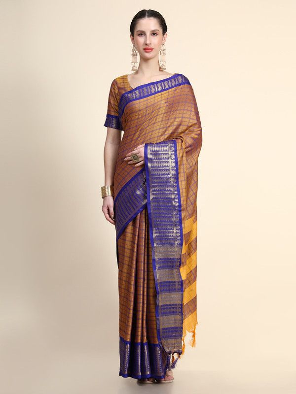 Woven Banarasi Cotton Silk, Art Silk Saree  (Yellow, Blue)