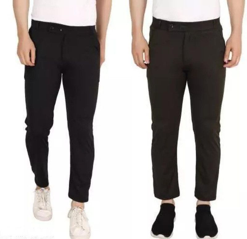 Pack of 2 Men Regular Fit Grey, Grey Polycotton Trousers