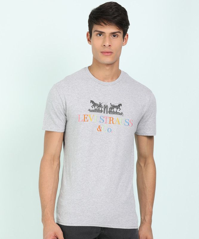 Men Embroidered, Graphic Print Round Neck Reversible Pure Cotton Grey T-Shirt