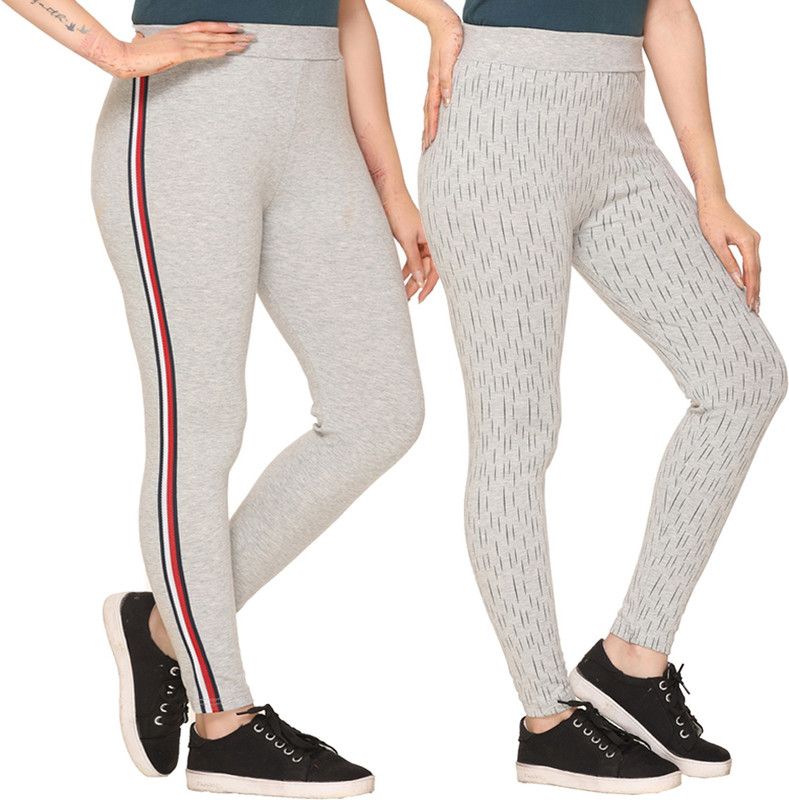 Pack of 2 Women Printed White, Grey Track Pants