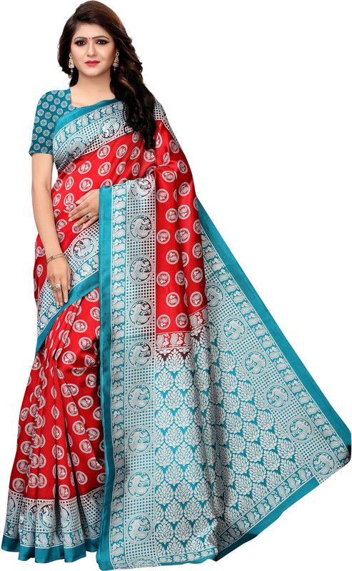 Printed Bhagalpuri Silk Blend, Art Silk Saree  (Red)