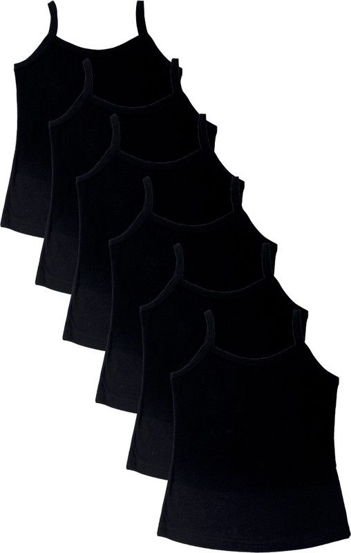 Camisole For Girls  (Black, Pack of 6)