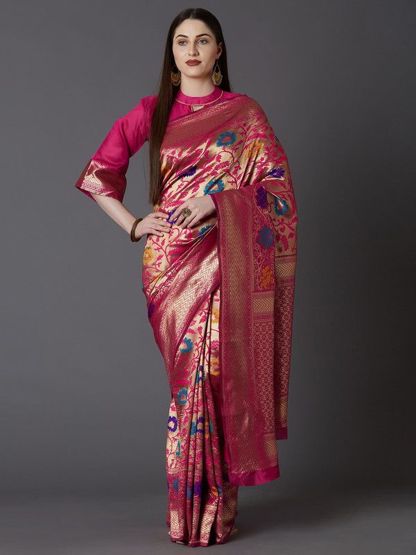 Embroidered Bollywood Jacquard, Art Silk Saree  (Pink)
