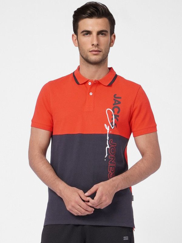 Men Typography Polo Neck Cotton Blend Red T-Shirt