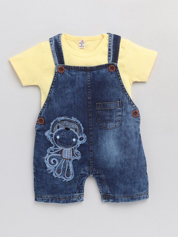 Dungaree For Boys Casual Printed Pure Cotton  (Yellow, Pack of 1)