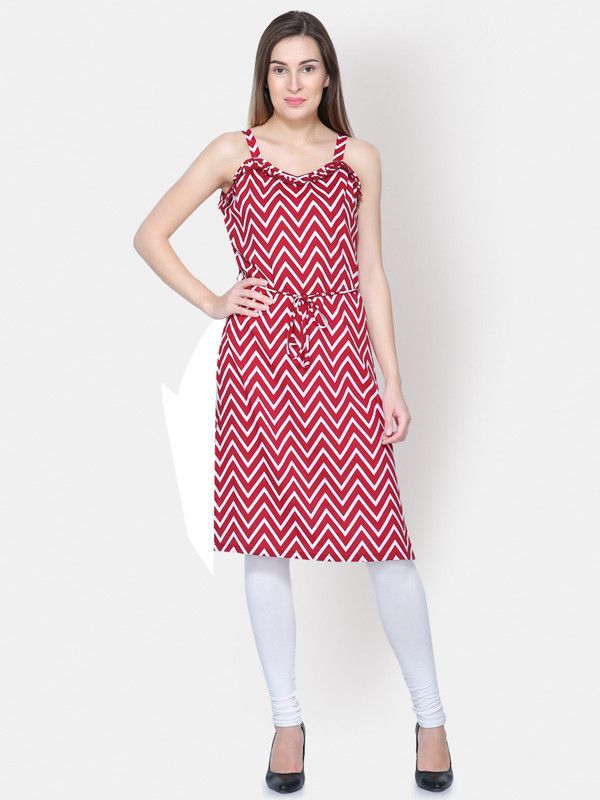 Women Tribal Polyester Straight Kurta  (Maroon)