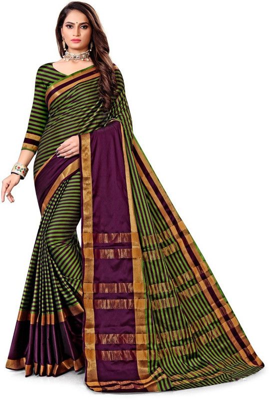 Self Design Maheshwari Cotton Blend Saree  (Light Green)