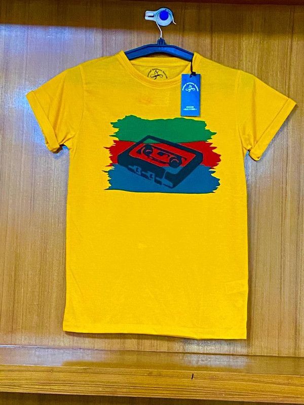 Anahad Limitless Fashion T shirt Men Embroidered Round Neck Cotton Blend Yellow T-Shirt