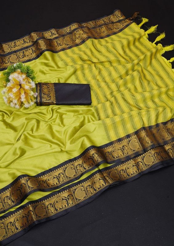 Woven, Embellished Banarasi Art Silk Saree  (Light Blue, Green)
