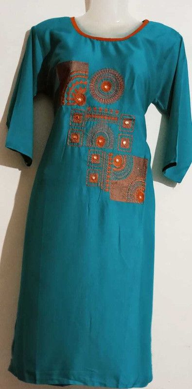 Girls Embellished Kurta  (Blue)