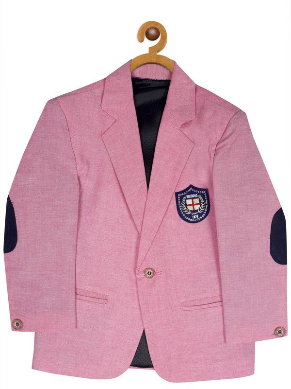Boys Self Design Single Breasted Party Blazer  (Pink)
