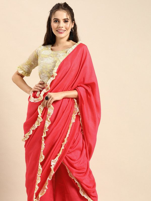 Embellished Bollywood Lace Saree  (Pink)