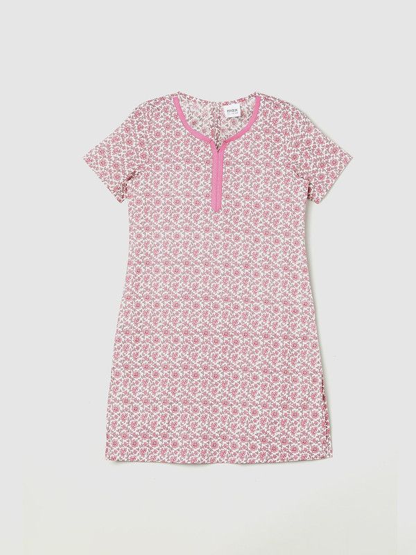 Girls Printed Pure Cotton Straight Kurta  (Maroon)
