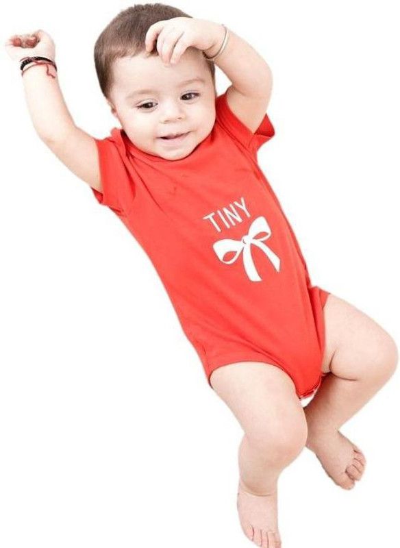 Romper For Boys Printed Cotton Blend  (Red, Pack of -1)