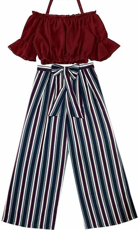 Girls Cotton Blend, Crepe Kurta and Pallazo Set  (Pack of 1)