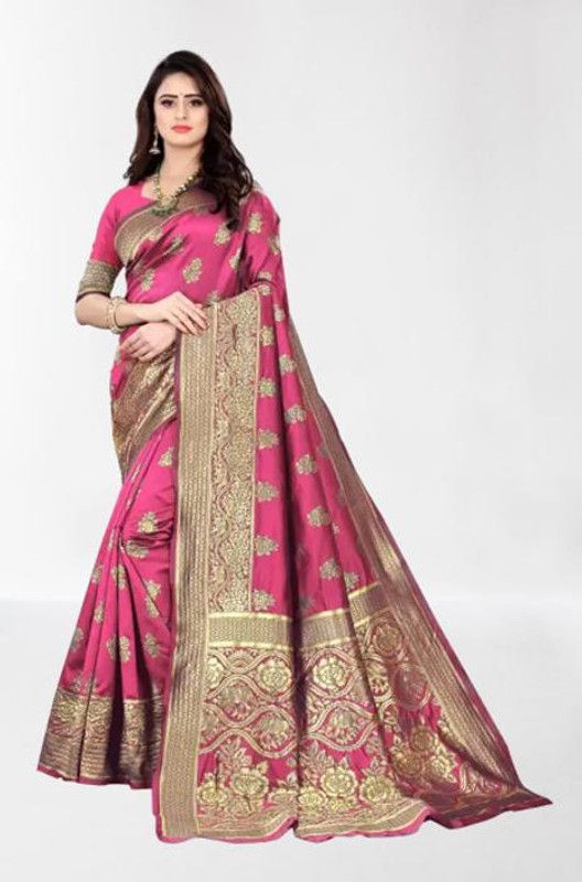 Woven, Self Design, Embellished Banarasi Jacquard Saree  (Pink)