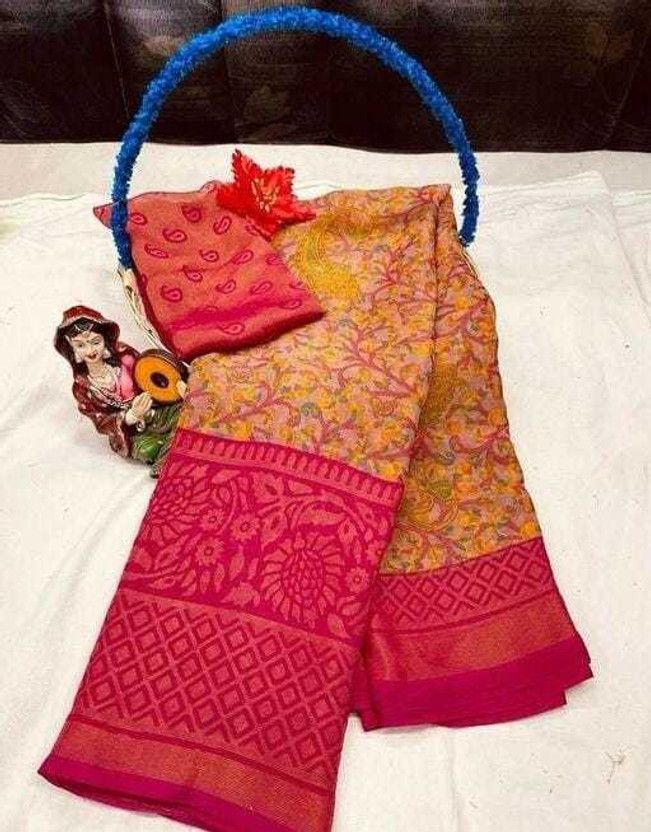 Woven Daily Wear Brasso Saree  (Pink)