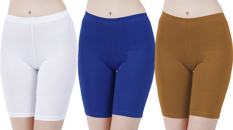 Pack of 3 Solid Women White, Blue, Brown Cycling Shorts