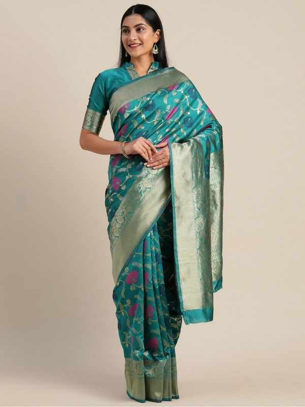 Self Design Handloom Silk Blend, Art Silk Saree  (Green)