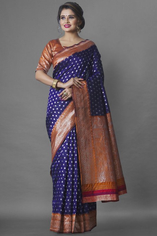 Self Design, Woven, Embellished Banarasi Silk Blend, Art Silk Saree  (Blue)
