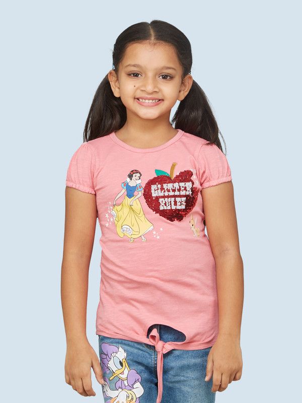 Baby Girls Typography, Graphic Print Pure Cotton T Shirt  (Pink, Pack of 1)
