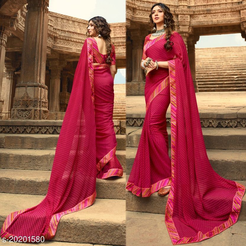 Polka Print Bollywood Georgette, Chiffon Saree  (Pink)