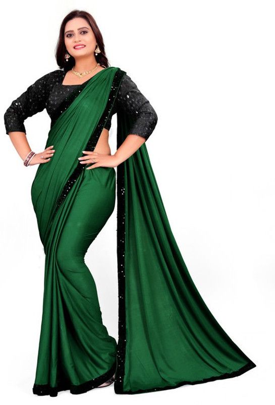 Embellished Fashion Lycra Blend Saree  (Dark Green)