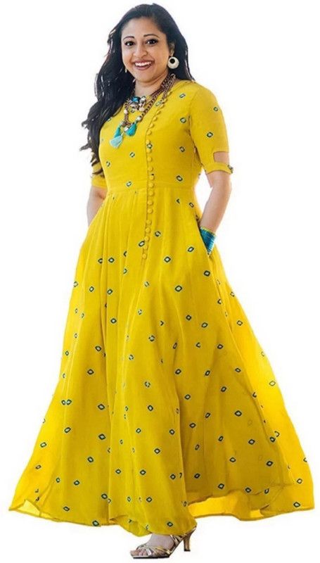 Women Embroidered Viscose Rayon Anarkali Kurta  (Yellow)