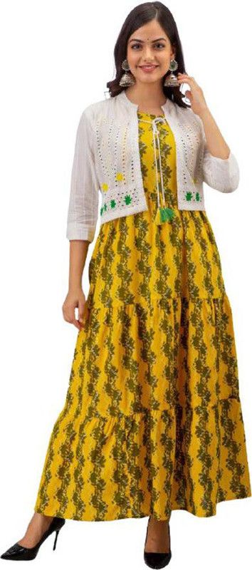 Women Printed Viscose Rayon Straight Kurta  (Yellow)