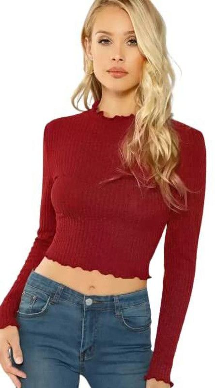 Casual Regular Sleeves Solid Women Maroon Top