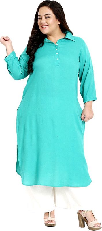 Women Solid Cotton Rayon Straight Kurta  (Light Green)