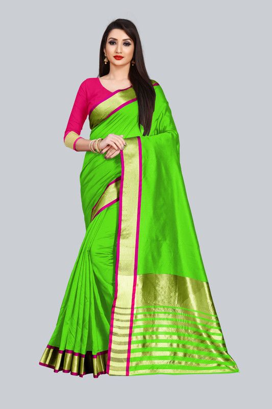 Printed Maheshwari Cotton Silk Saree  (Light Green)