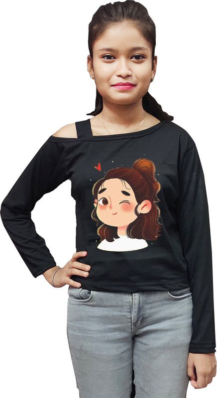 Girls Casual Cotton Blend Full Sleeve Top  (Black, Pack of 1)