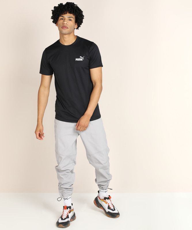 Active Tee Men Solid Round Neck Cotton Blend Black T-Shirt