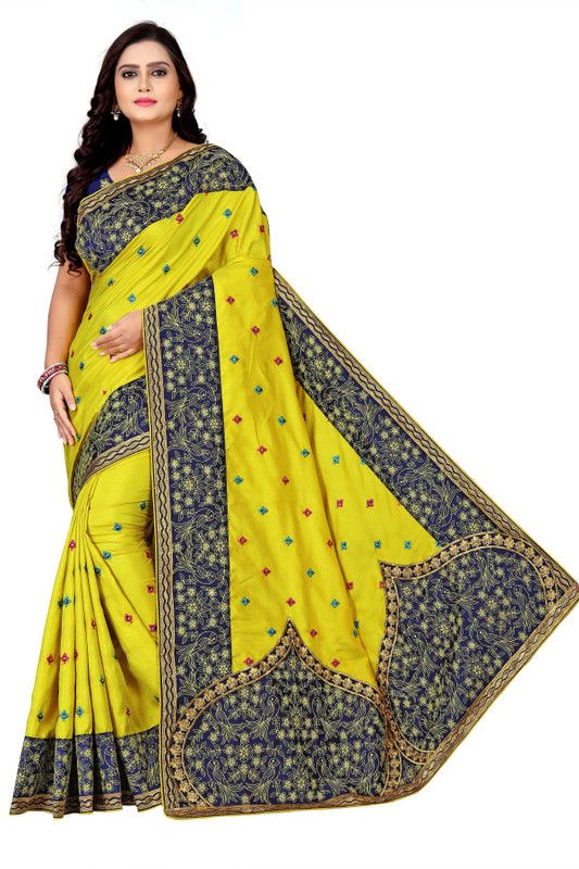 Embroidered Bollywood Art Silk Saree  (Yellow)