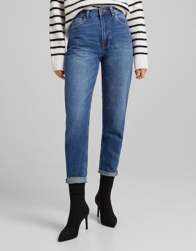 Women Boyfriend High Rise Dark Blue Jeans
