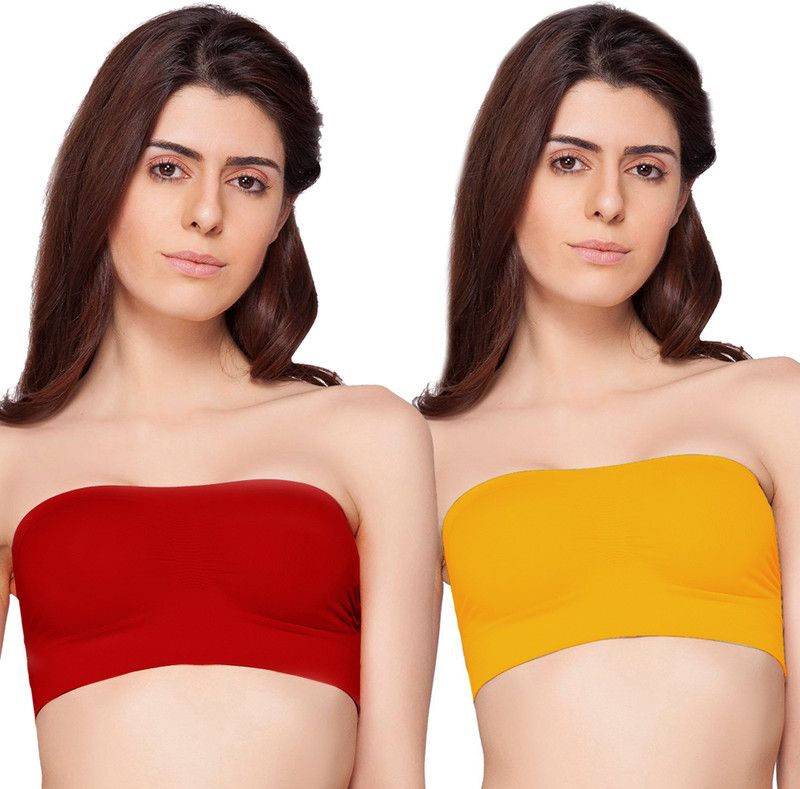 Pack of 2 Women Bandeau/Tube Non Padded Bra  (Maroon, Yellow)